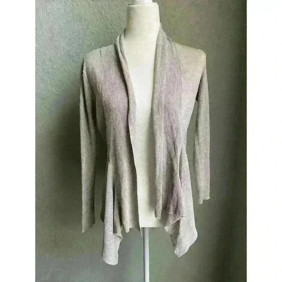 Womens VERVE AMI Taupe/Metallic Open Front Cardigan Lightweight Knit Size M - Picture 1 of 10